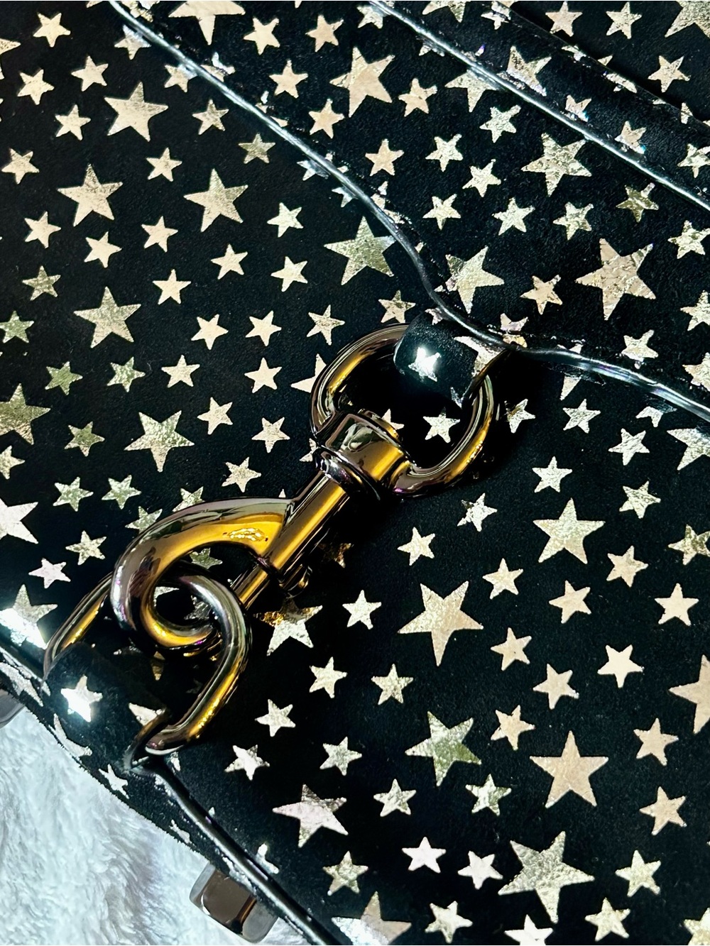 Rebecca Minkoff Crossbody Purse in Black Suede and Silver Stars